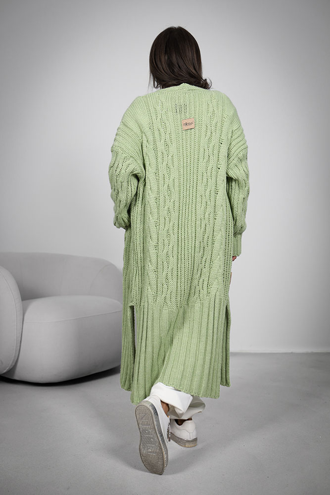 Długi pleciony kardigan damski